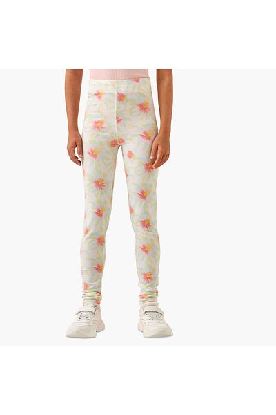 Juniors All-Over Floral Print Leggings with Elasticated Waistband