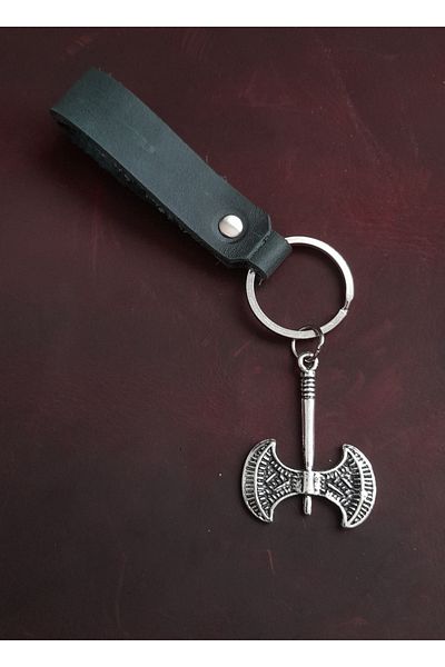 BSN Store Double Axe Figure Genuine Leather Keychain Gift Keychain