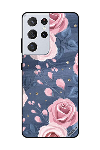 Covernex غطاء حماية لهاتف سامسونج جالاكسي S21 ألترا بنقشة ورود وردية وأوراق ر...