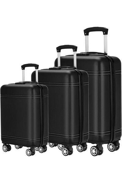 Yuwell YU WELL 3-Piece Luggage Sets 20/24/28 inch Hard Shell ABS + PC, Expandable Spinner Wheels (Black)