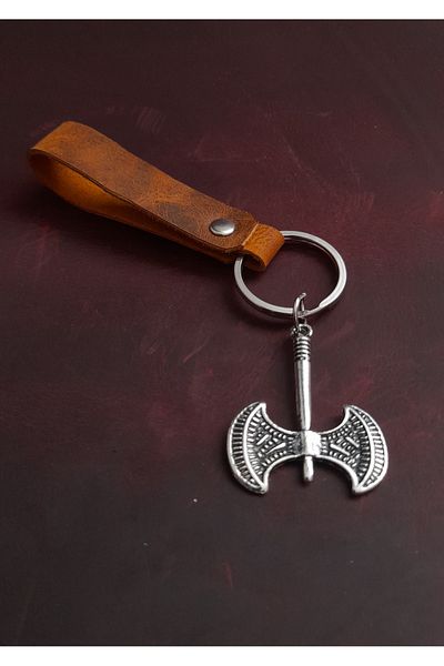 BSN Store Double Axe Figure Genuine Leather Keychain Gift Keychain
