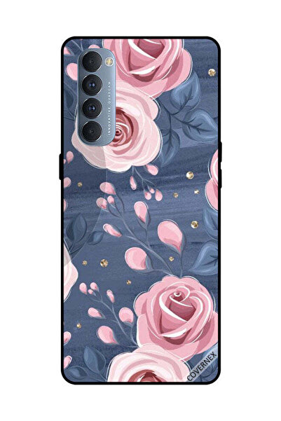 Covernex غطاء حماية لهاتف Oppo Reno 4 Pro بنقشة ورود وردية وأوراق رمادية داكنة