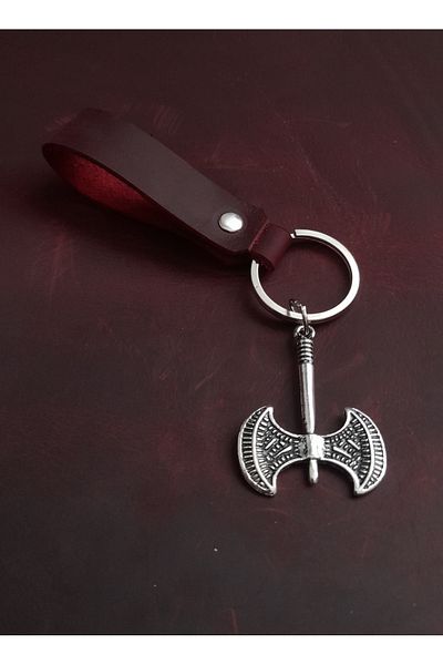 BSN Store Double Axe Figure Genuine Leather Keychain Gift Keychain