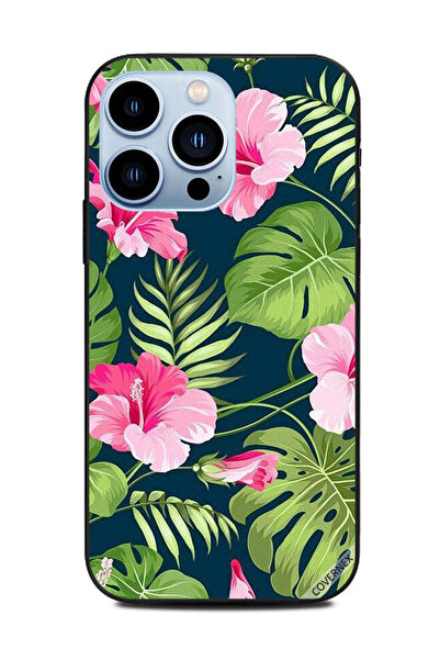 Covernex غطاء حماية لهاتف أبل آيفون 13 برو، زهور وردية، أوراق خضراء وريش