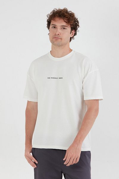 Fulla Moda Text Embossed Printed Waffle Fabric Crew Neck T-Shirt