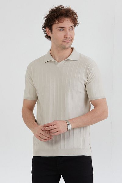 Fulla Moda Πλεκτό μπλουζάκι με ριγέ γιακά πόλο