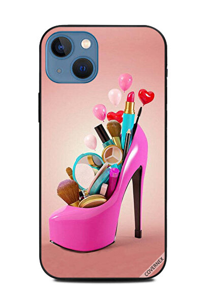 Covernex غطاء حماية لهاتف أبل آيفون 13 حذاء وردي مع أدوات مكياج