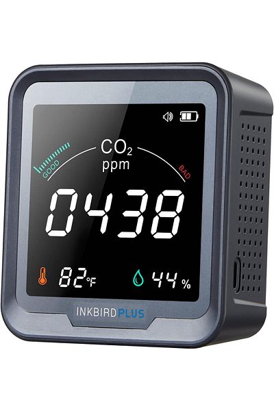 INKBIRDPLUS كاشف ثاني أكسيد الكربون الداخلي، جهاز مراقبة جودة الهواء، جهاز اختبار ثاني أكسيد الكربون ودرجة الحرارة والرطوبة