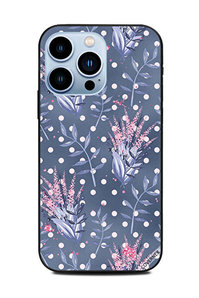 Covernex غطاء حماية لهاتف أبل آيفون 13 برو - رمادي - مزين بنقشة زهور وريش