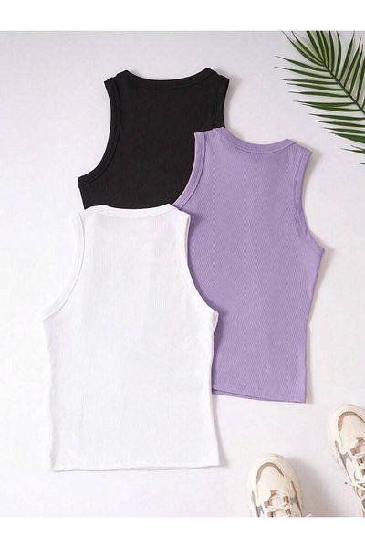 bemmoda Women's 3 Piece Set 3 Piece Color Stretchy Tank Top Blouse