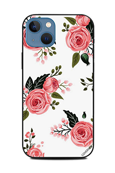 Covernex غطاء حماية لهاتف آيفون 13 من آبل - ورود وردية مع أوراق خضراء داكنة