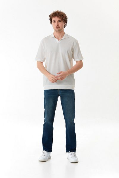 Fulla Moda Basic Polo Neck Jacquard T-Shirt