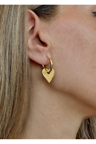Home Sihra Accessories Dangle Heart Steel Hoop Earrings Gold Color