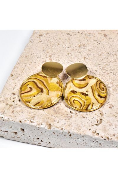 NARRU NARRU handmade earrings, round, gold and brown, Asha 24