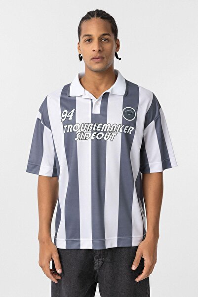 VAMOSCLO oversized Μπλουζάκι με λαιμόκοψη πόλο καπνιστό