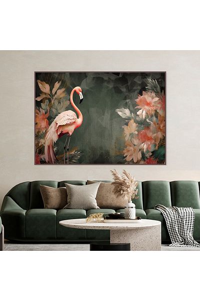 4gdran Flamingo Canvas Painting with Hollow Brown Frame