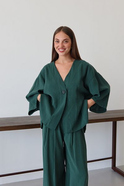 Laluvia Emerald Single Button Detailed Modal Suit - 51173