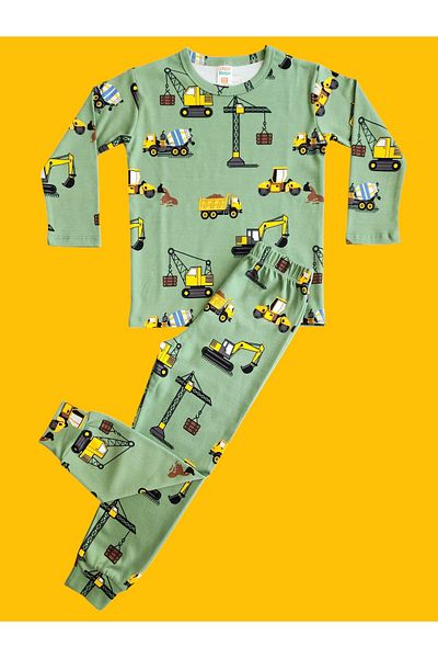 çamaşır bahçesi kendinize iyi bakın Long Sleeve Patterned Children's Pajama Set # Printedchildpyjamasuit # Laundry Garden # Constructionpatternpajamas