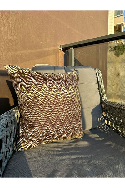 Karam Home Zigzag Patterned Brown Patterned Throw Pillow Case