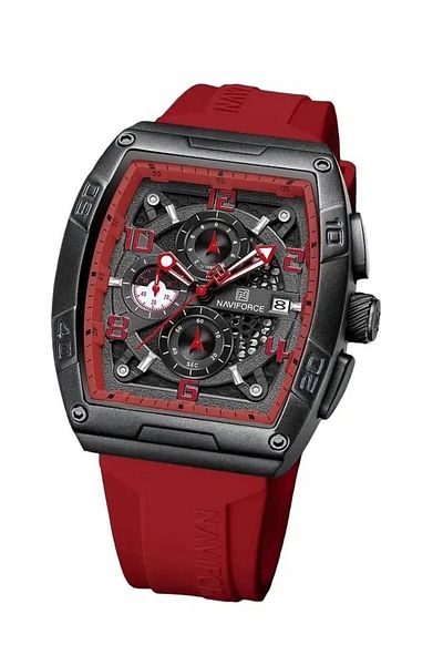 Naviforce Stylish Red Chronograph Watch for Men with Square Dial Premium Stainless Steel Case Water Resistant