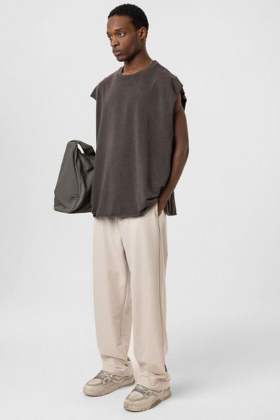 VAMOSCLO Basic Elastic Waist Sweatpants Bottom Stone