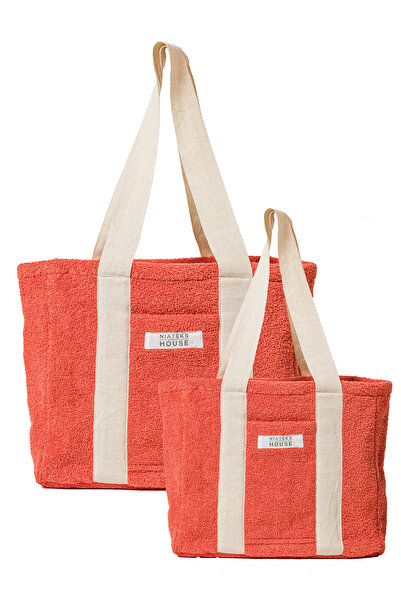 NİATEKS HavluBag Anne&Kız Takım Havlu Plaj Çantası – Fermuarlı, Kanvas Astarlı