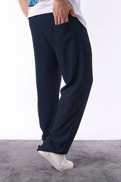 STOCX Men's Navy Blue Pleated Comfortable Fit Casual Trousers