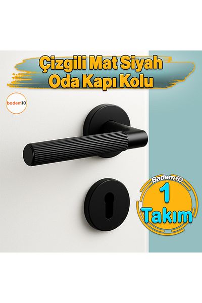 Badem10 Striped Matte Black Room Type Door Handle with Rosette Right Left Suitable Modern Interior Door with Lock 1 Set