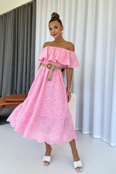 Mine Tan Butik Φόρεμα Madonna Collar Fishtail με λεπτομέρεια με ζώνη - ροζ