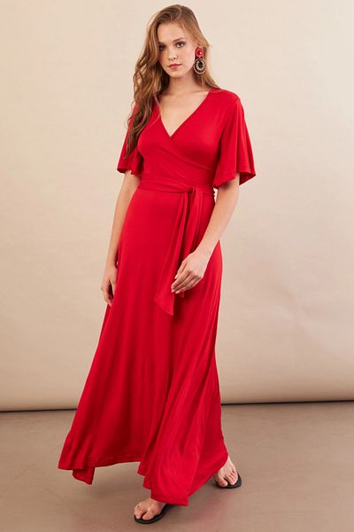 Cool & Sexy Rochie maxi roșie cu cravată dublu pentru damă EY3038