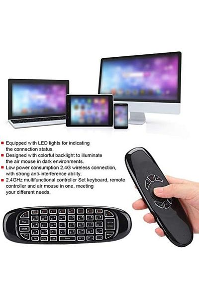 Generic جهاز تحكم عن بعد Ccylez C120 USB 2.4G Air Flying Mouse بإضاءة خلفية ملونة وجهاز تحكم عن بعد متعدد الوظائف