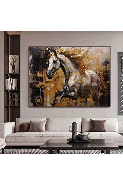 SND لوحة قماشية بتصميم الخيول مع برواز بني مجوف