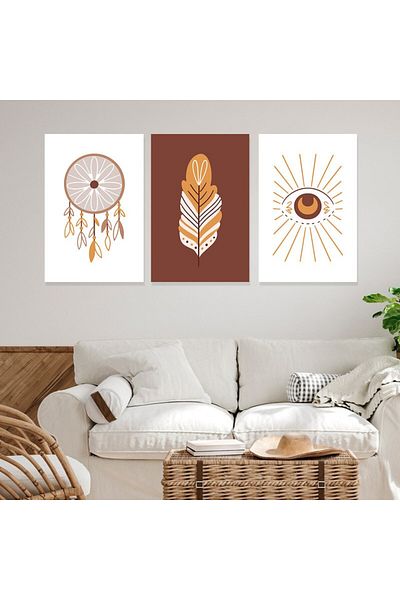 4gdran Three Bohemian Art MDF Wooden Panels 120x60cm