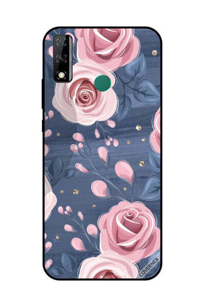 Covernex غطاء حماية لهاتف هواوي Y8S بنقشة ورود وردية وأوراق رمادية داكنة