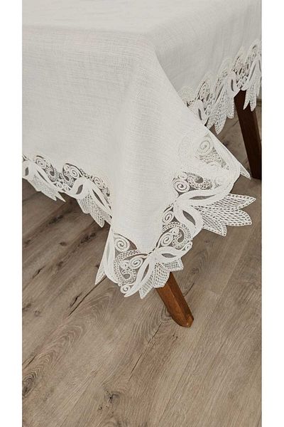 ZESA HOME Gardenia Linen Carefree French Guipure Tablecloths-100X300...160X500