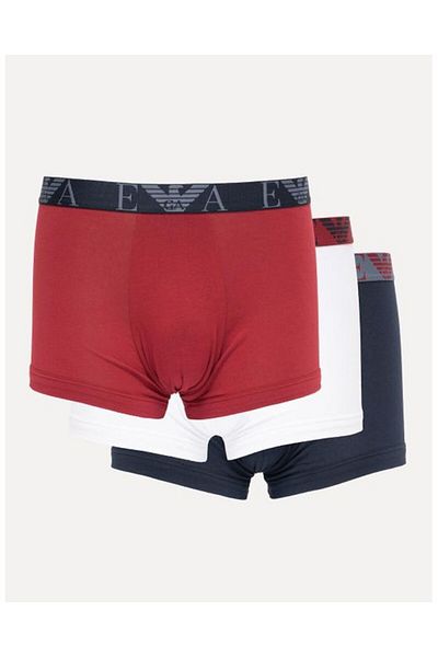 Emporio Armani Men's Cotton Elastic Waist with Logo 3 Pcs Blue-White Boxer 3 Pcs Em000259 Af10778-Mb313