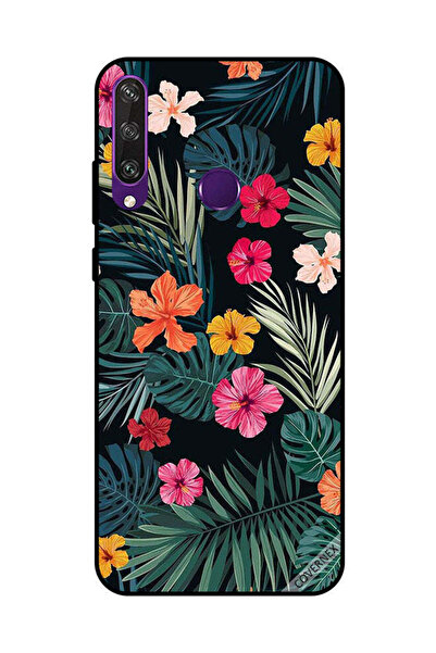 Covernex غطاء حماية لهاتف هواوي Y6P - زهور متعددة الألوان وريش أخضر داكن