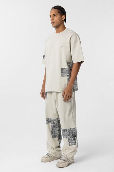 VAMOSCLO Ethnic Patterned Oversize Tracksuit Set Ice Gray