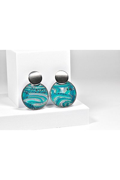 NARRU NARRU handmade earrings, round, turquoise, gray and silver, Asha 22