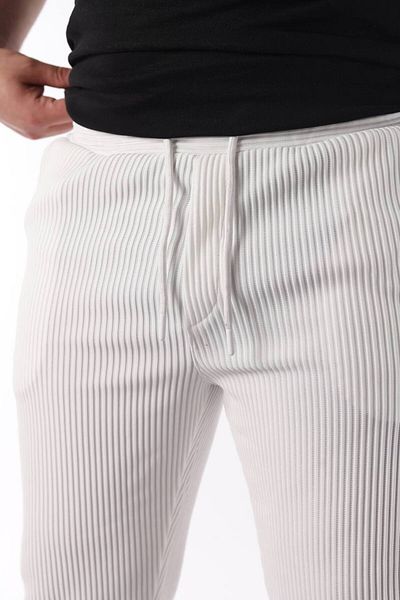 STOCX Men's White Pleated Comfortable Fit Casual Trousers