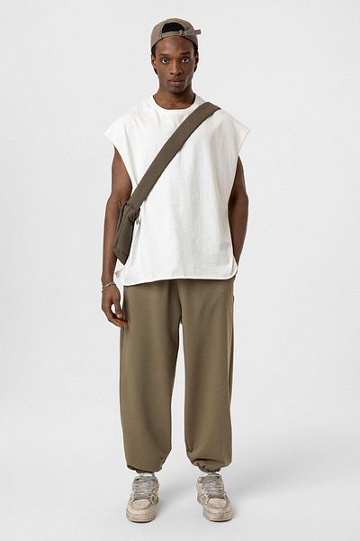 VAMOSCLO Basic Leg Elastic Oversize Tracksuit Bottom Khaki