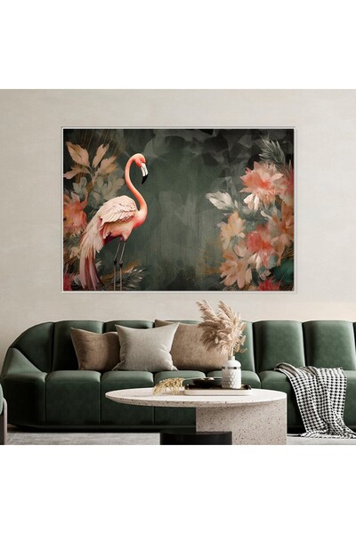 4gdran لوحة قماشية بتصميم فلامينغو مع برواز فضي مجوف