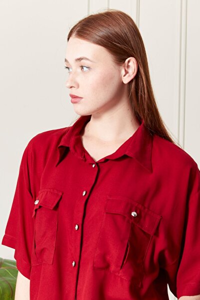 MAKSEN TEKSTİL Viscose Fabric Red Women's Shirt