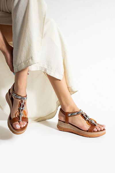 Ayax Sandale de damă casual cu o singură curea, cu accesorii din piatră