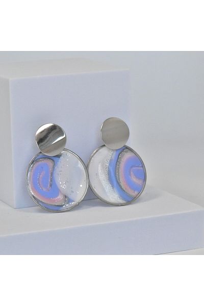 NARRU NARRU handmade earrings, round, blue, pink, white and silver, Asha 31