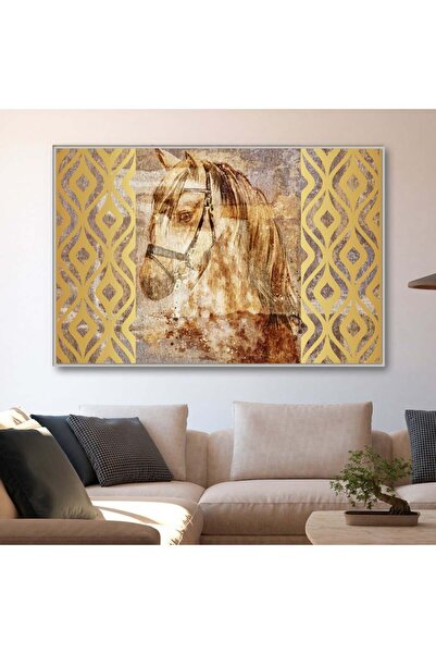 4gdran لوحة قماشية بتصميم حصان مع برواز فضي مجوف
