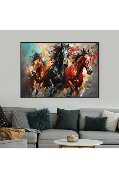 SND لوحة قماشية بتصميم احصنة مع برواز أسود مجوف