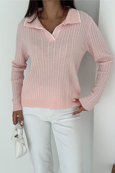FEMELLE Women's Pink Polo Neck Standard Size Knitwear Blouse