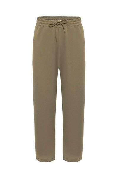 VAMOSCLO Basic Elastic Waist Sweatpants Bottom Khaki