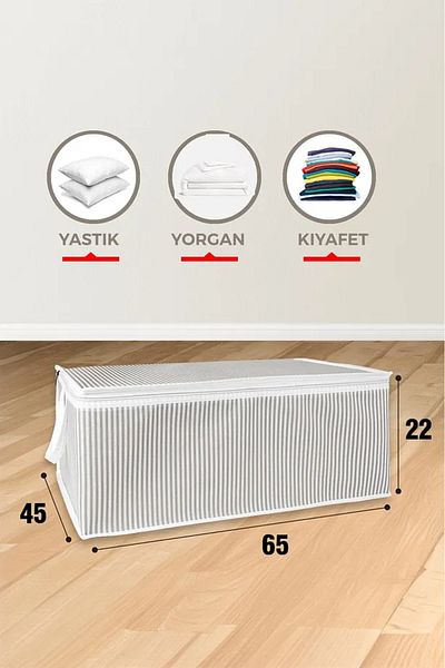 Tex Republic (4 Pcs) Gray Striped Zippered Storage Bag Pillow-Quilt-Clothes Organizer 64*45*22 cm